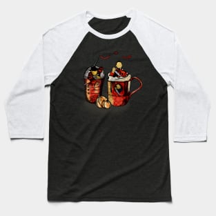 Skeleton Coffee Cups horror Baseball T-Shirt